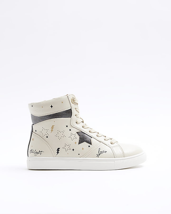 Beige star high top trainers