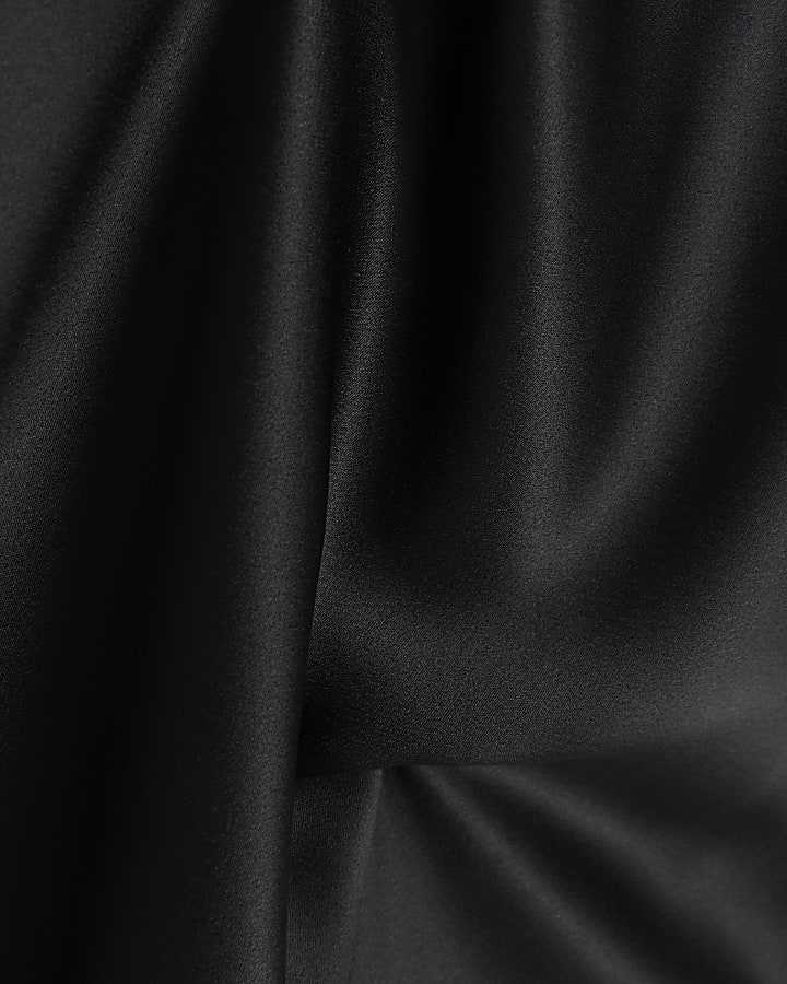 Black satin corsage bodycon midi dress
