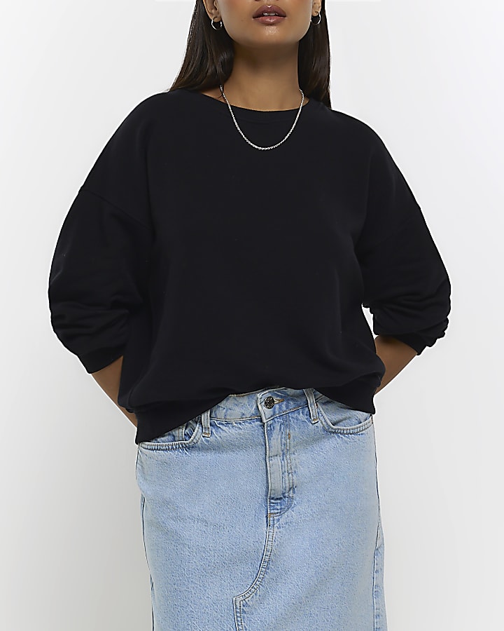 Black crew neck sweatshirt River Island