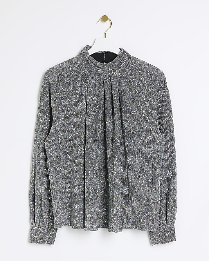 Silver glitter high neck blouse