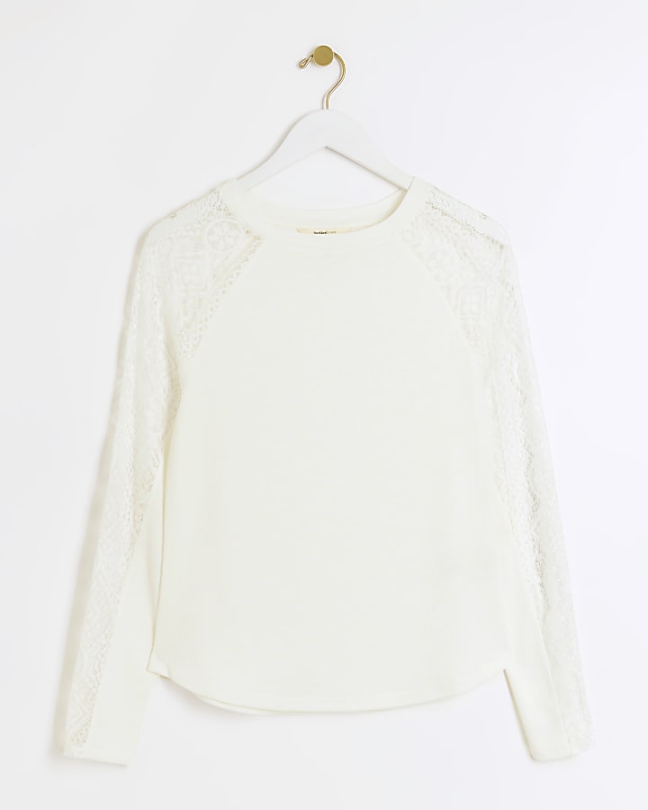 Cream rib lace long sleeve top