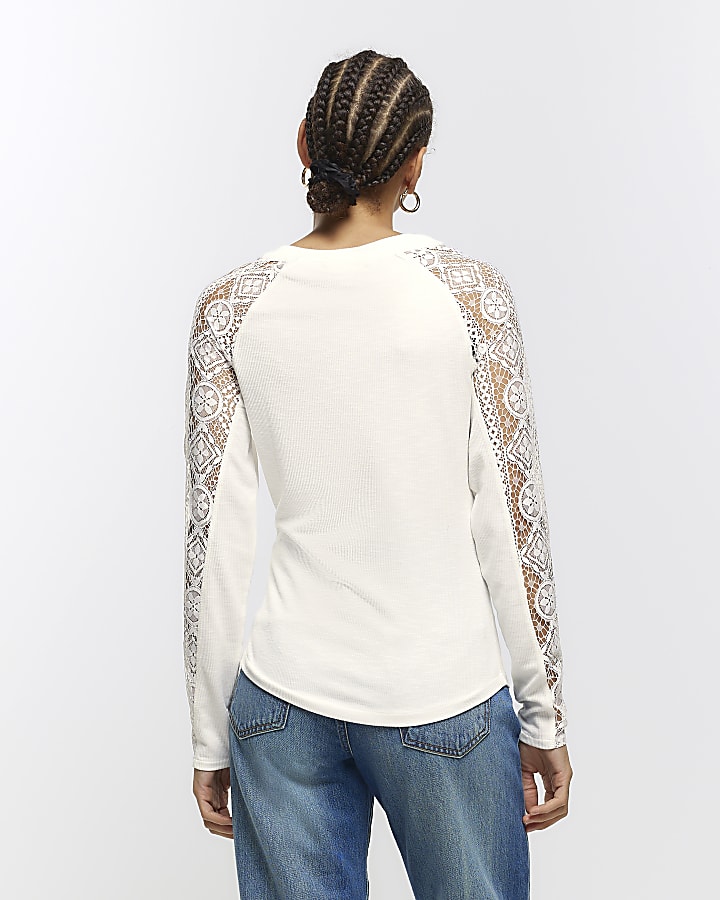 Cream rib lace long sleeve top