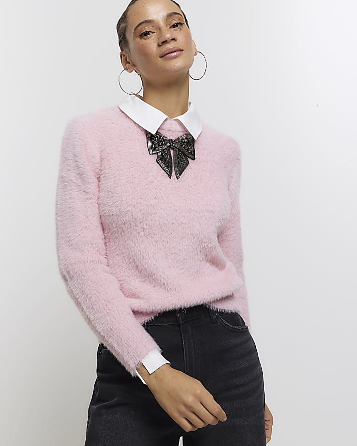 Pink fluffy bow hybrid jumper