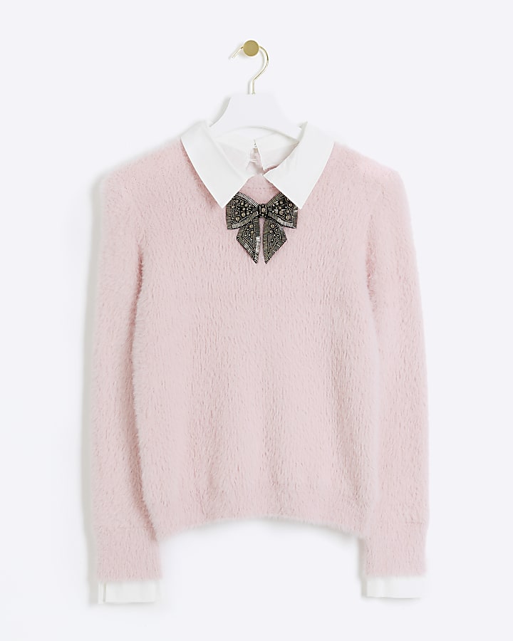 Pink fluffy bow hybrid jumper