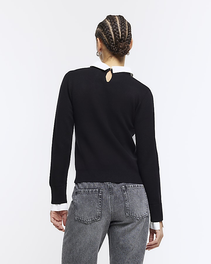 Black fluffy bow hybrid jumper