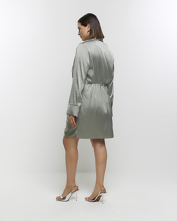 Plus khaki front knot bodycon mini dress