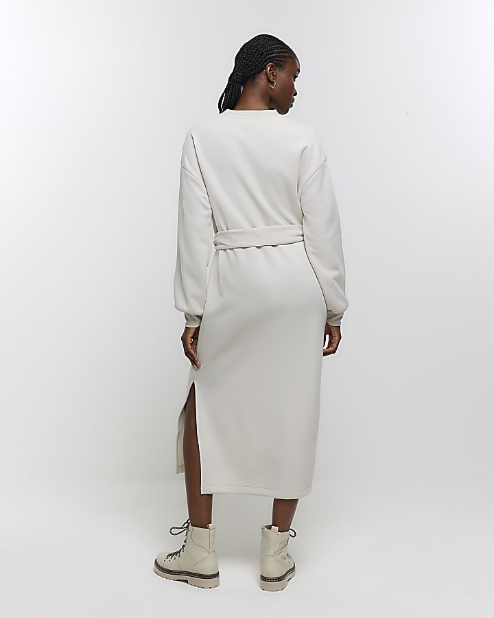 Cream tie jersey sweatshirt midi dress