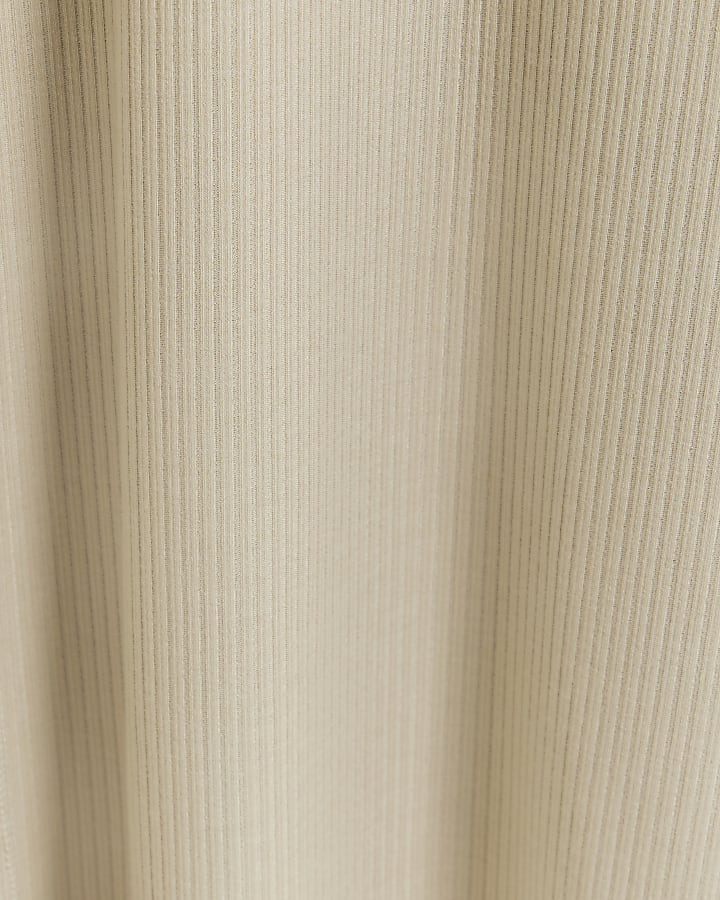 Beige rib sleeveless midi dress