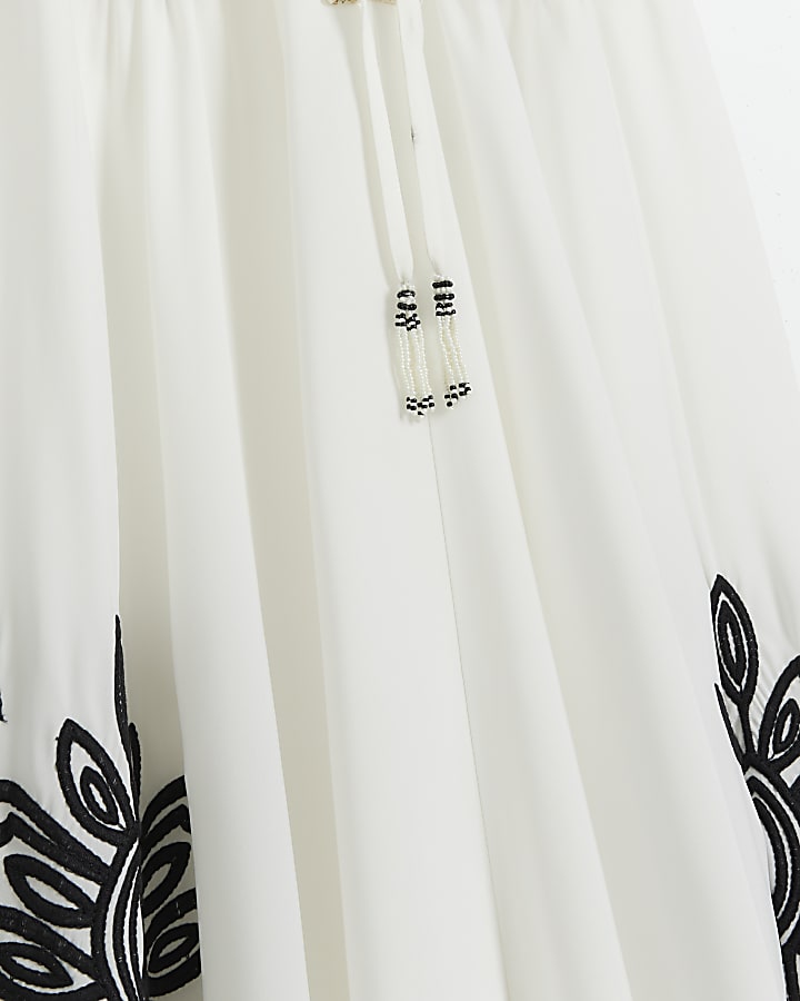 Cream embroidered plunge beach maxi dress