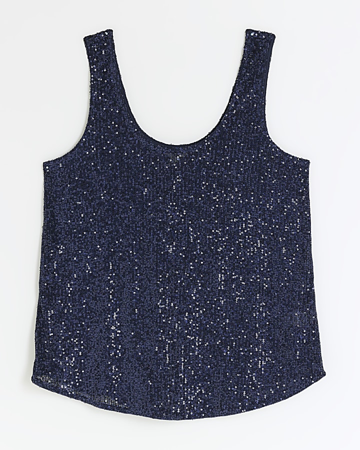 Navy sequin tank top