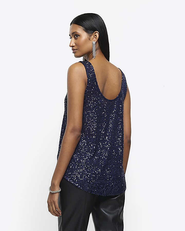 Navy sequin tank top