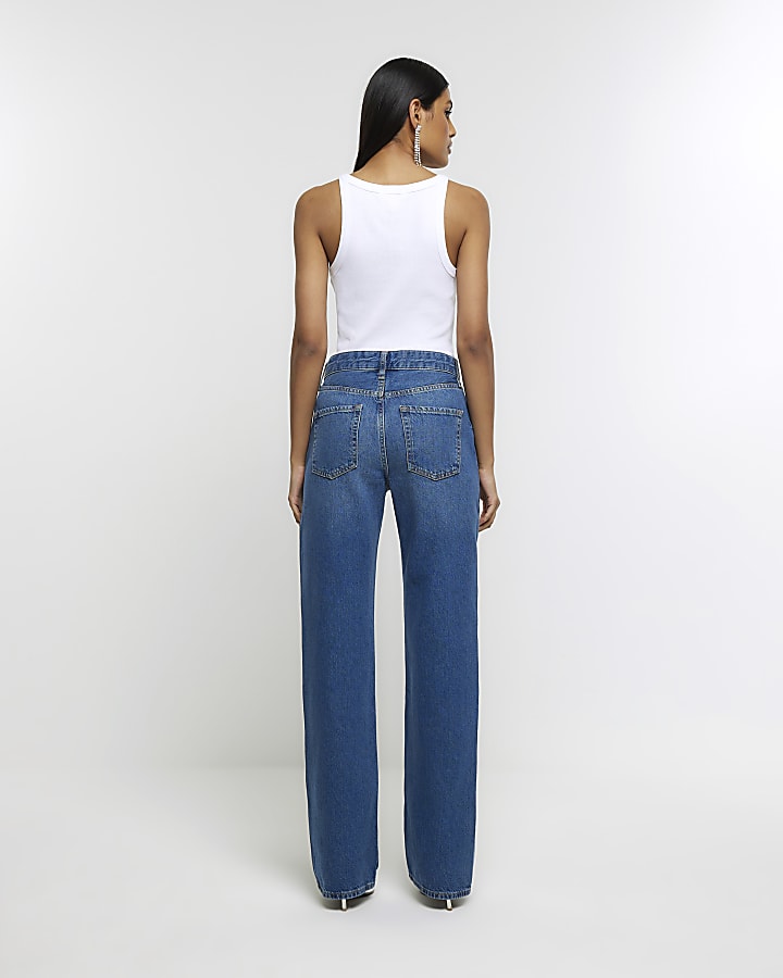 Blue embellished relaxed straight jeans