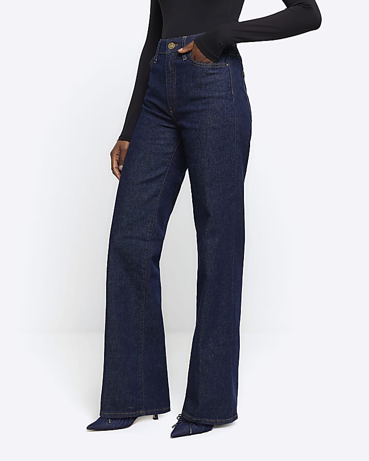 Blue high waisted wide leg jeans