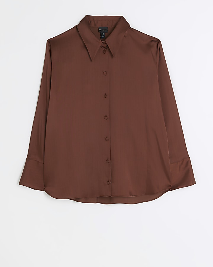 Petite brown satin stripe shirt