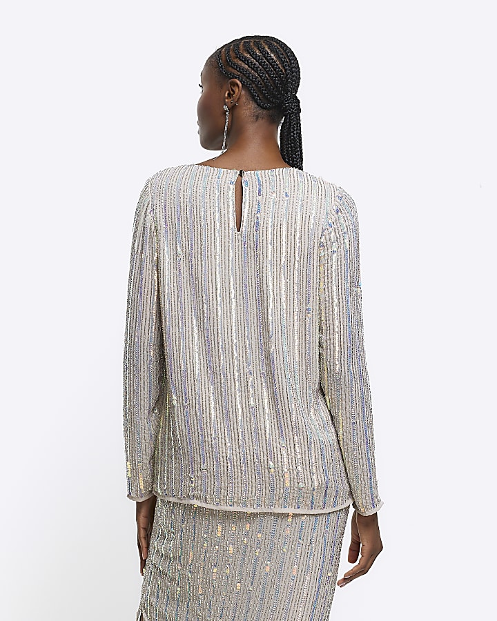 Gold iridescent sequin long sleeve top