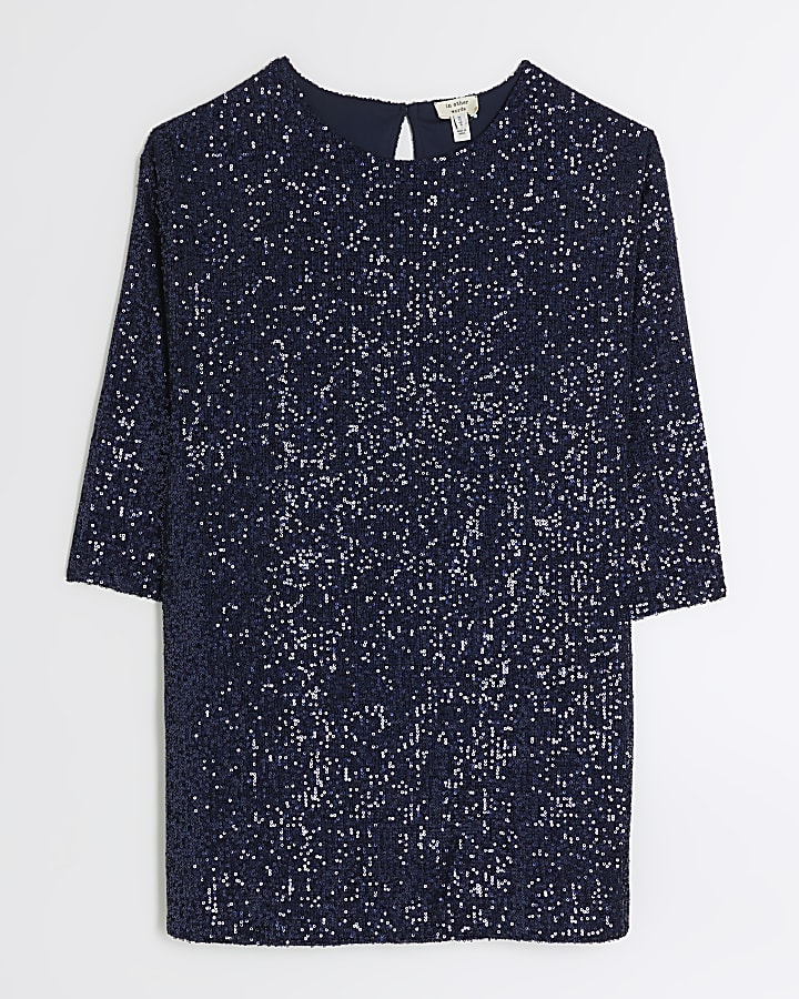 Navy sequin shift mini dress