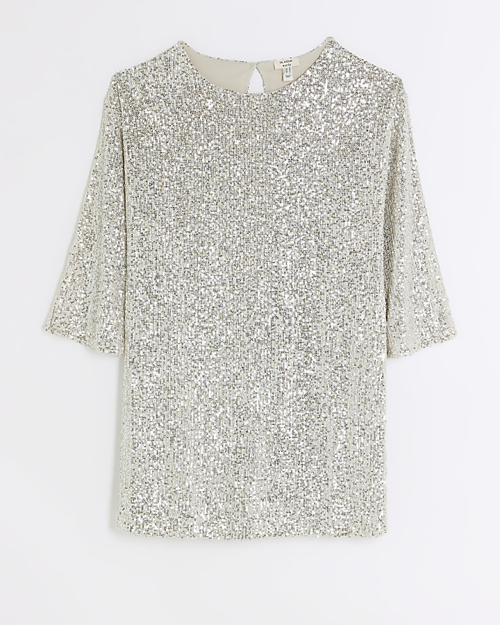 Silver sequin shift mini dress