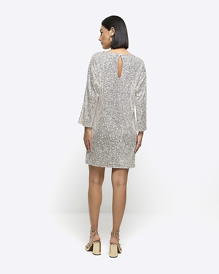 Silver sequin shift mini dress