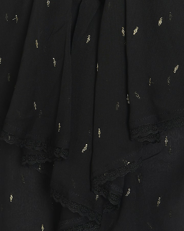 Black glitter detail frill blouse