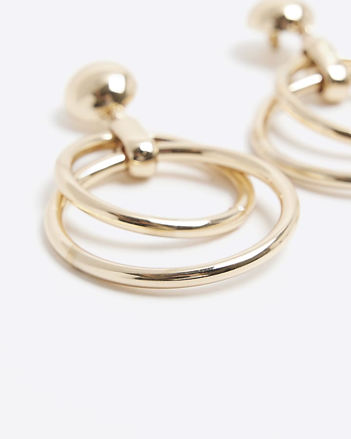 Gold double hoop drop earrings