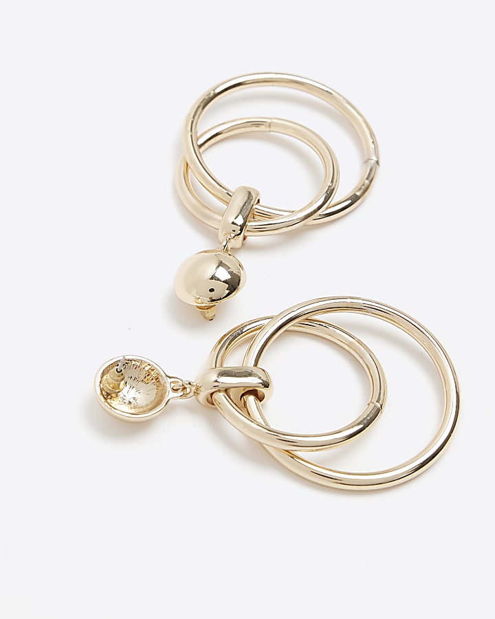 Gold double hoop drop earrings