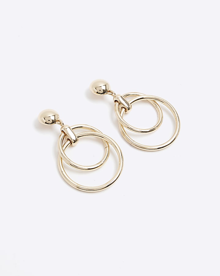 Gold double hoop drop earrings
