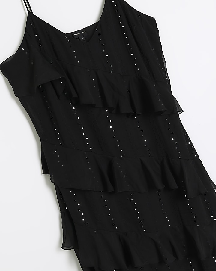 Black frill diamante slip maxi dress