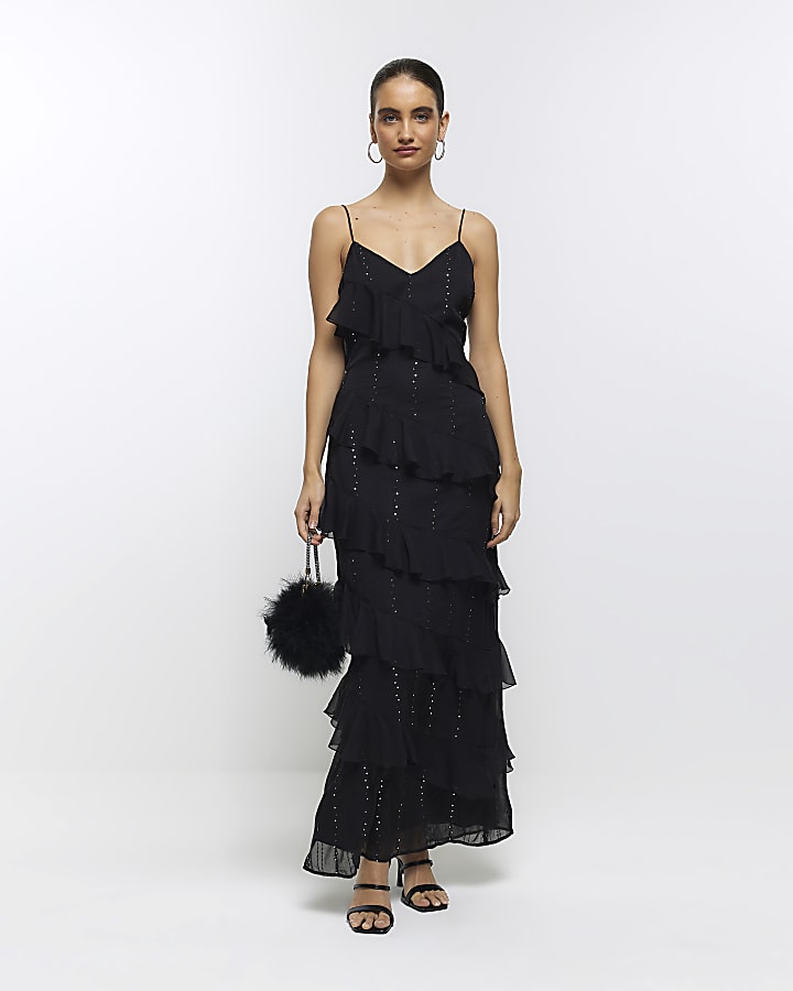 Black frill dress hotsell