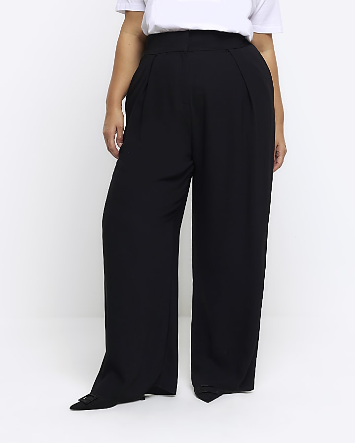 Black pleated wide leg trousers