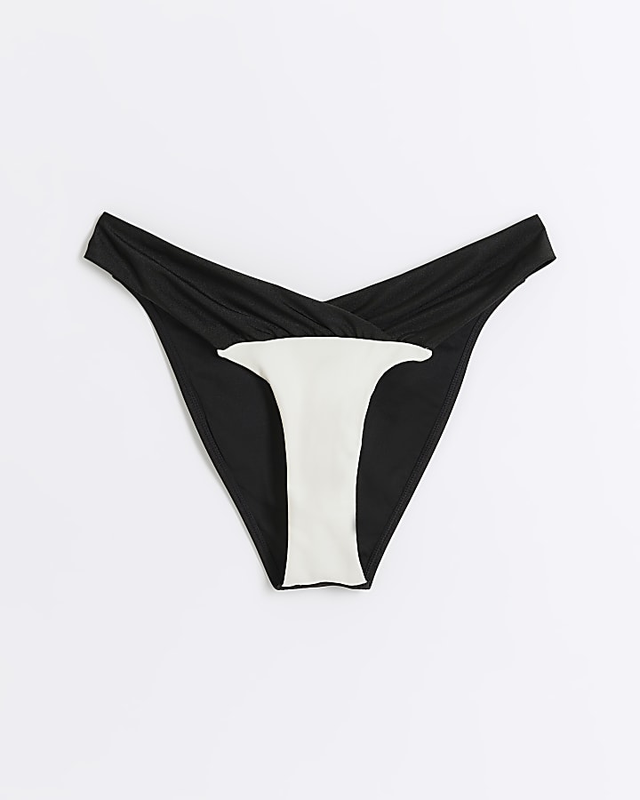 Black low waist colour block bikini bottoms