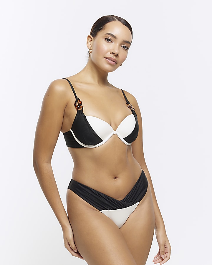 Black low waist colour block bikini bottoms