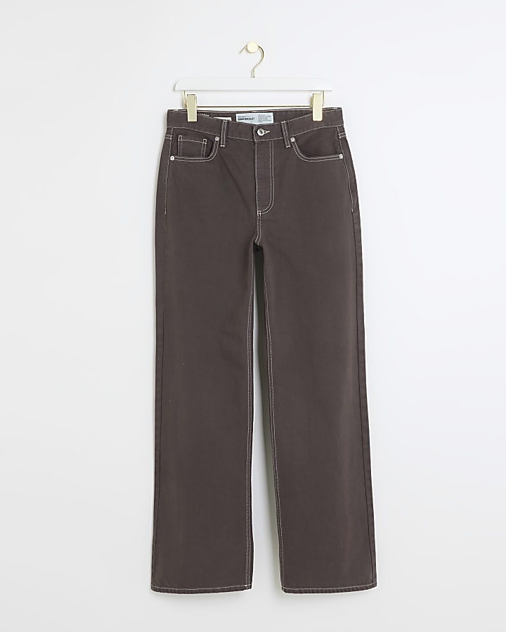 Brown high waisted relaxed straight fit jeans