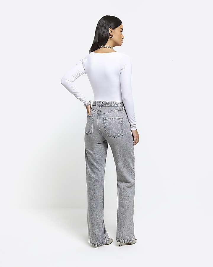 Grey high waisted relaxed straight fit jeans