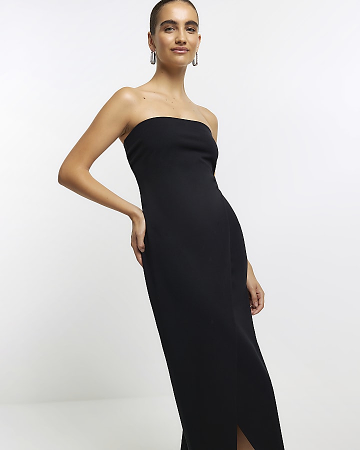 Black bandeau wrap midi dress