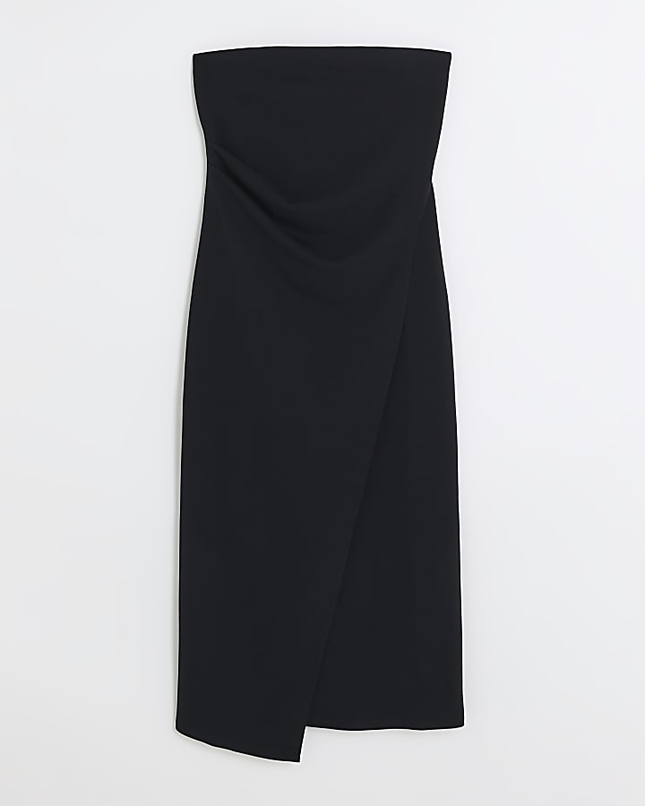 Black bandeau wrap midi dress