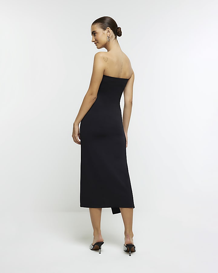 Black bandeau wrap midi dress