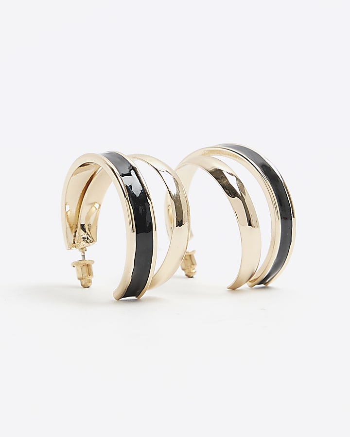 Black Enamel Double Hoop Earrings