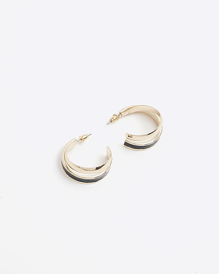 Black Enamel Double Hoop Earrings