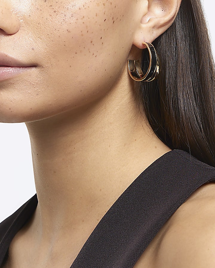 Black Enamel Double Hoop Earrings