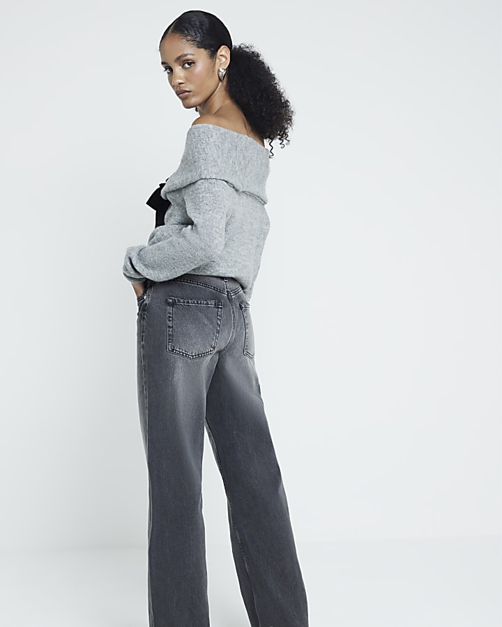 Black high waisted relaxed straight fit jeans