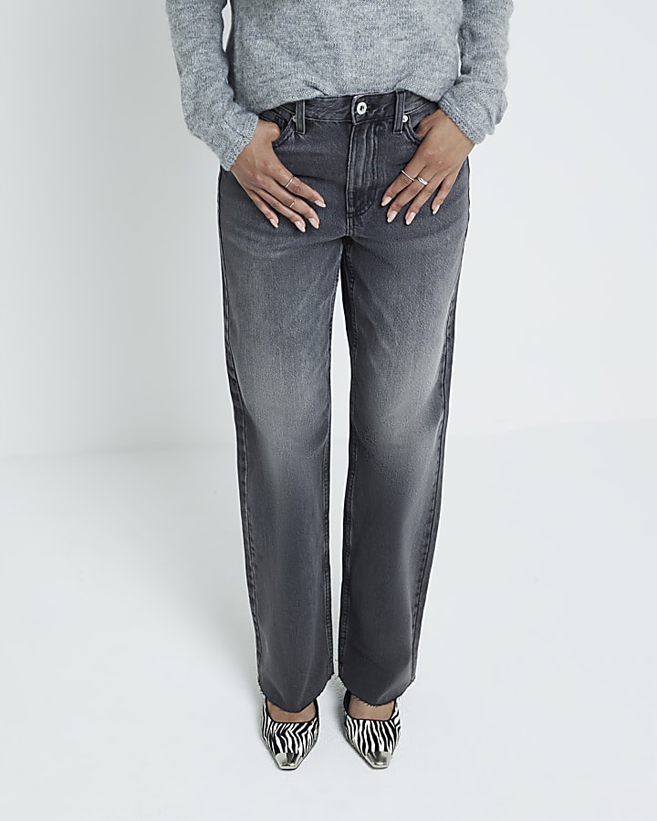 Black high waisted relaxed straight fit jeans