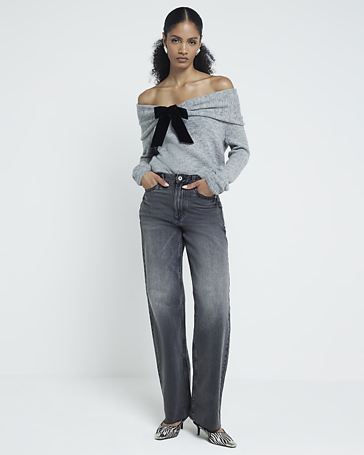 Black high waisted relaxed straight fit jeans