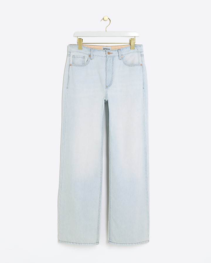 Blue high waisted relaxed straight leg jeans