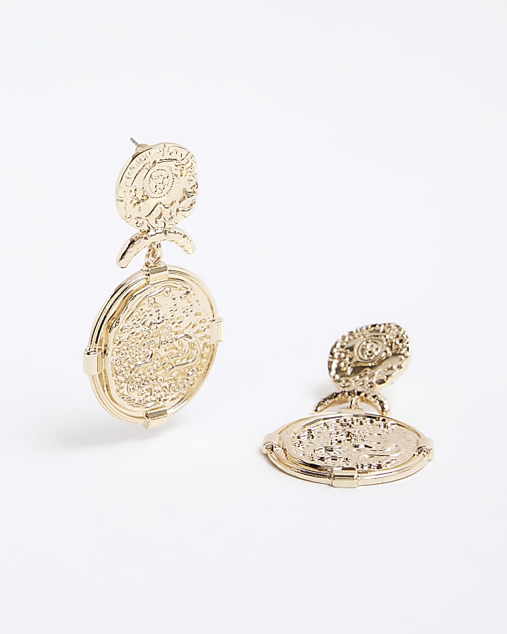 Gold Coin Drop Earrings