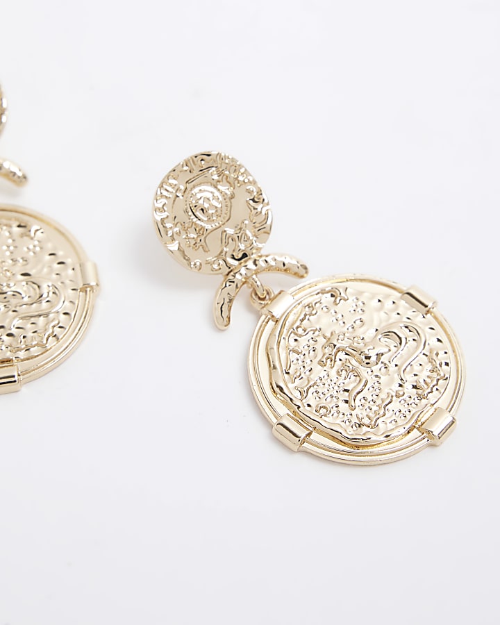Gold Coin Drop Earrings