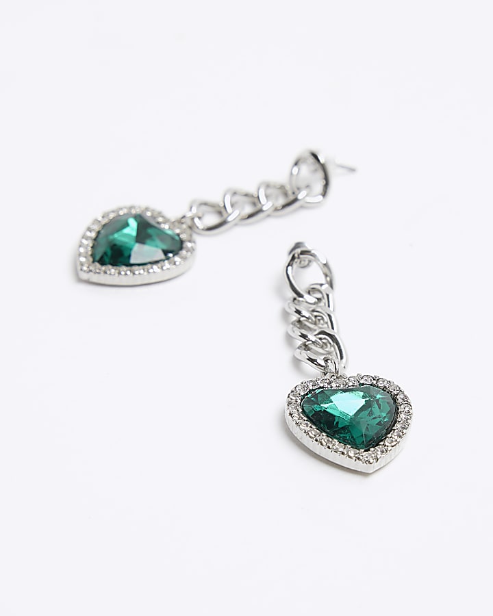Green Heart Chain Drop Earrings