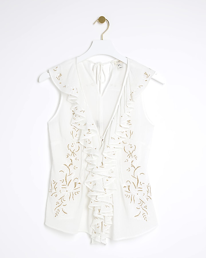 Cream embroidered frill blouse