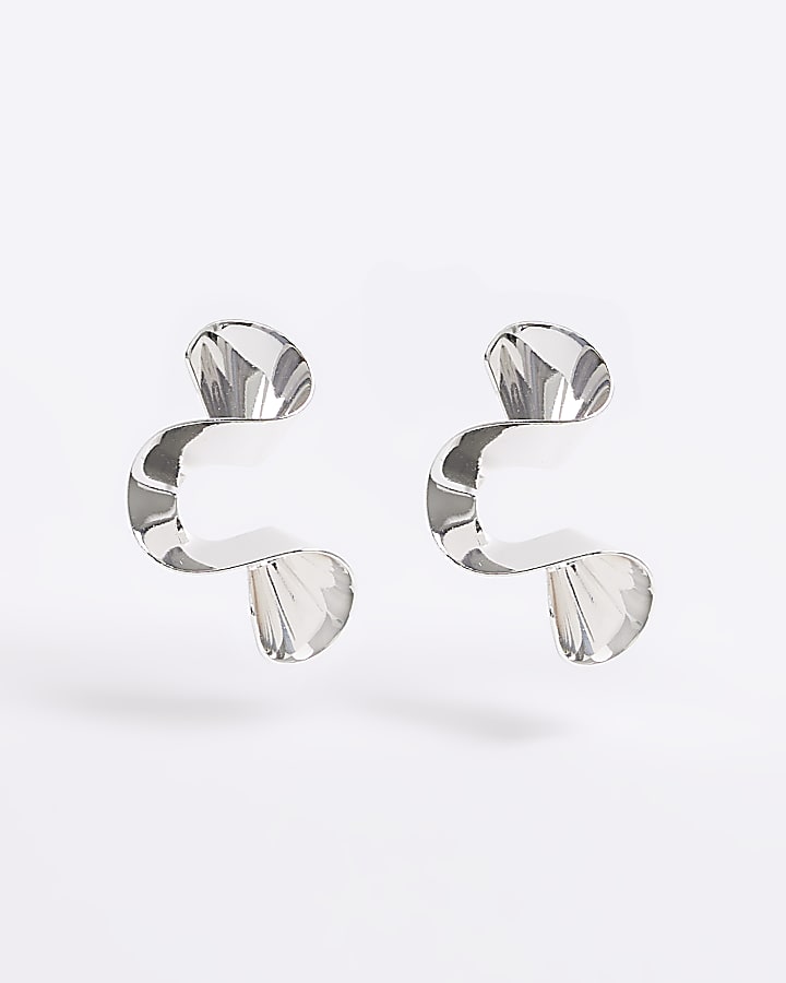 Silver Twist Stud Earrings