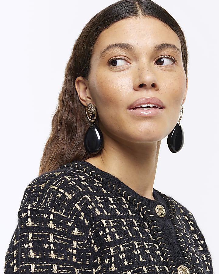 Black diamante drop earrings