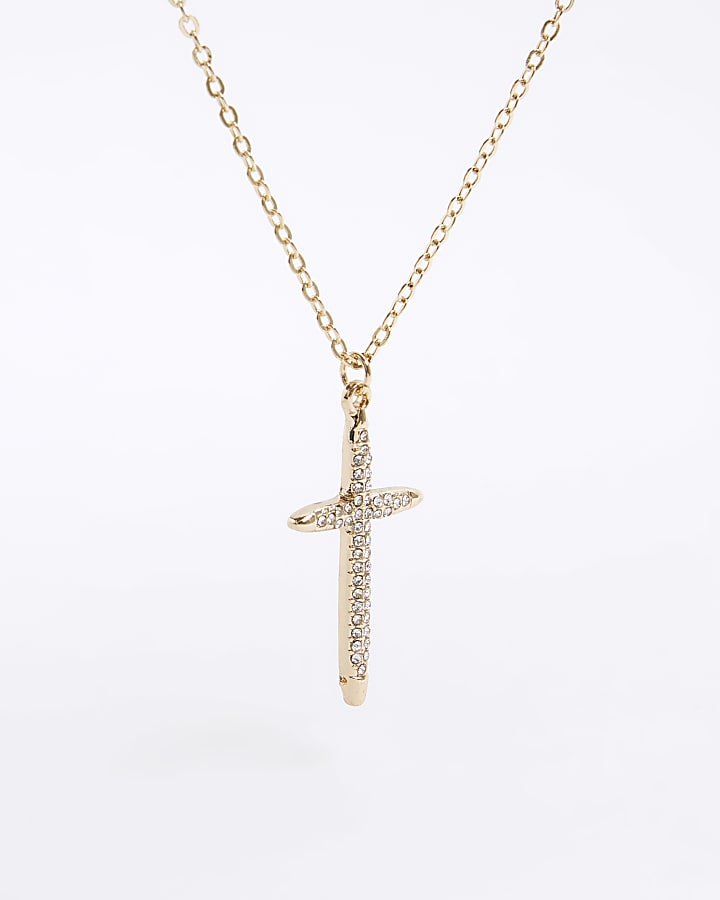 Gold Diamante Cross Necklace
